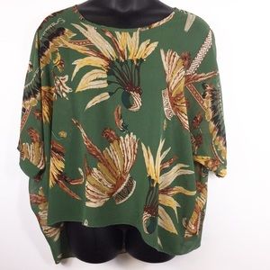 Women Green Loose Dolman Sleeve Boho Top Size XL
